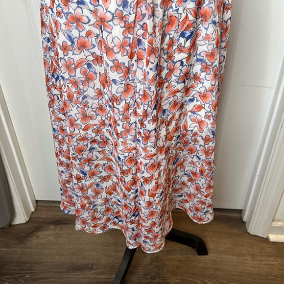Tommy Hilfiger Sz 8 Coral Blue Floral Chiffon Flowy Lightweight Faux Wrap Dress - Picture 14 of 16